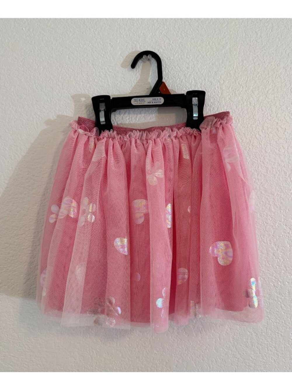 365 Kids by Garanimals Hearts Floral Pink Mesh Elastic Waist Skirt Size 7